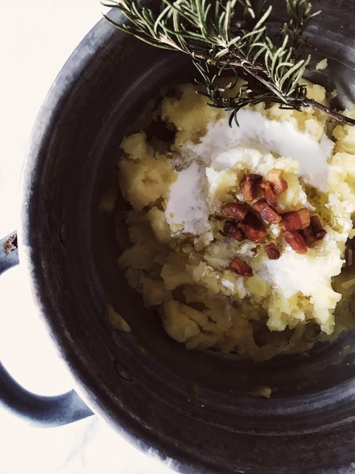 Italian Thanksgiving recipes: pancetta mashed potatoes with kefir. Get this Italian mashed potatoes and more gourmet Italian recipes on GP.