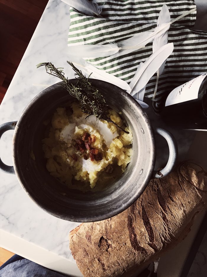 Italian Thanksgiving recipes: pancetta mashed potatoes with kefir. Get this Italian mashed potatoes and more gourmet Italian recipes on GP.
