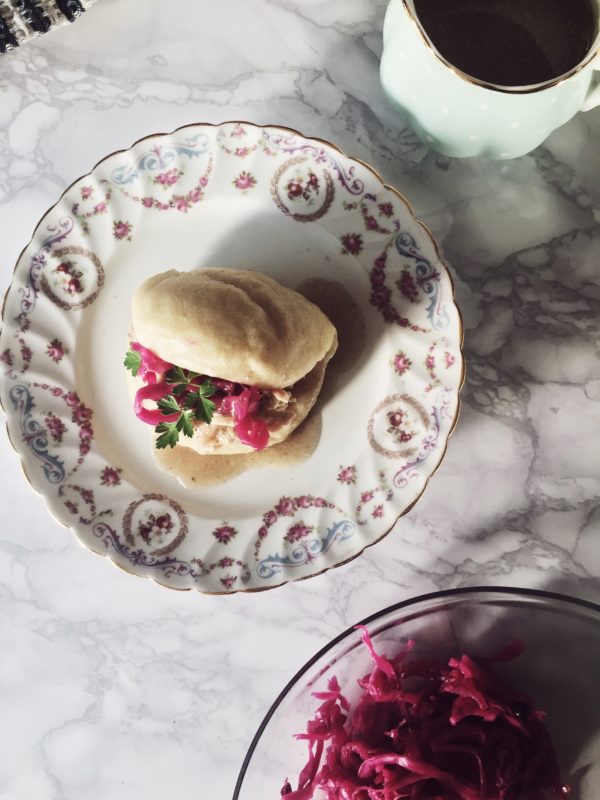a cashew milk marinated chicken bao buns recipe by gourmet project