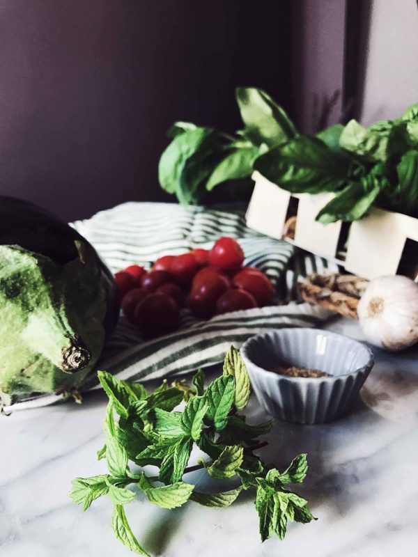 eggplant pesto eggplant pesto pasta, with fresh basil and mint.
