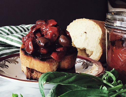Italian roasted cherry tomato sauce recipe with olives, capers, and balsamic vinegar