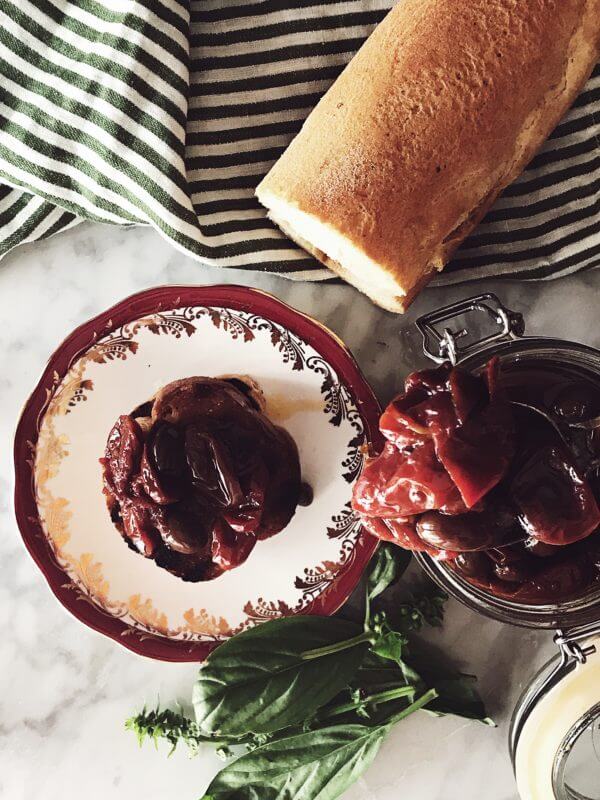 Italian cherry tomato sauce spread over bread
