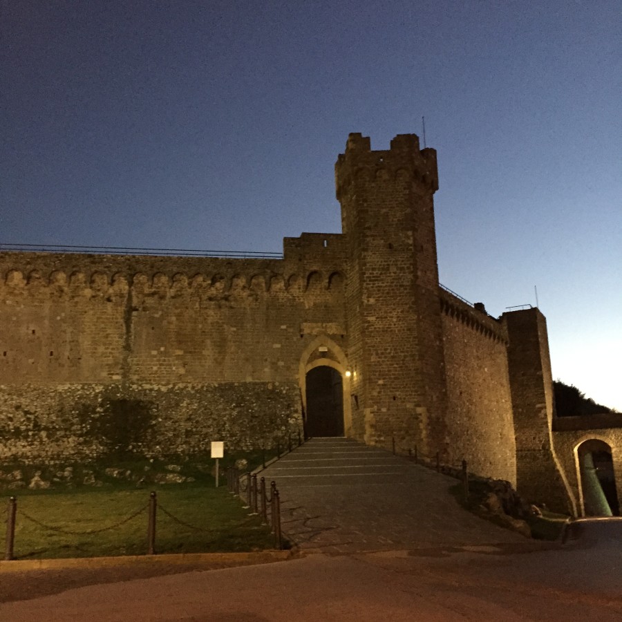 Val d'Orcia scenic drive: Montalcino castle by night