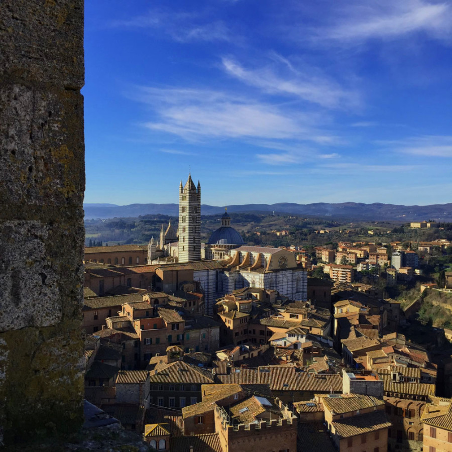 Val d'Orcia scenic drive: Siena view from the Mangia tower