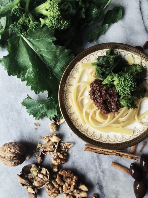 a creamy walnut pesto for a delicious broccoli rabe pasta recipe