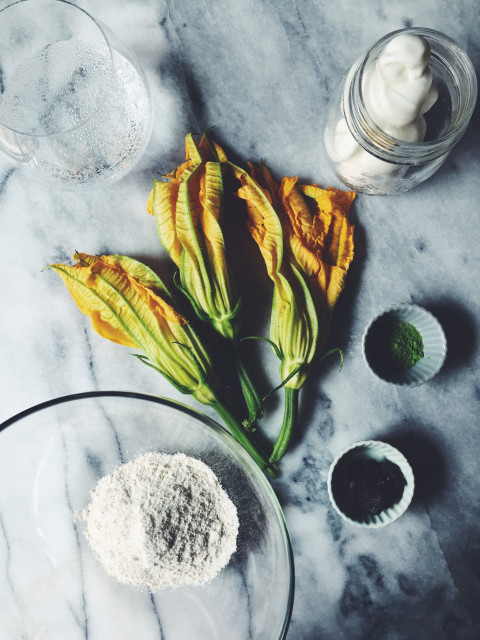 Matcha & Mozzarella Stuffed Zucchini Blossoms | a May Fair recipe by Gourmet Project