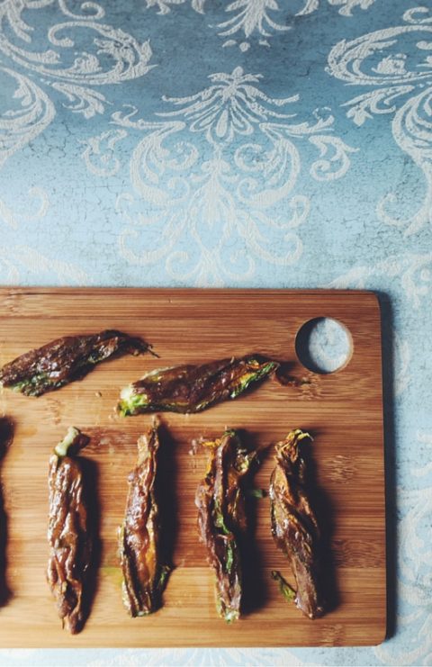 matcha & mozzarella stuffed zucchini blossoms