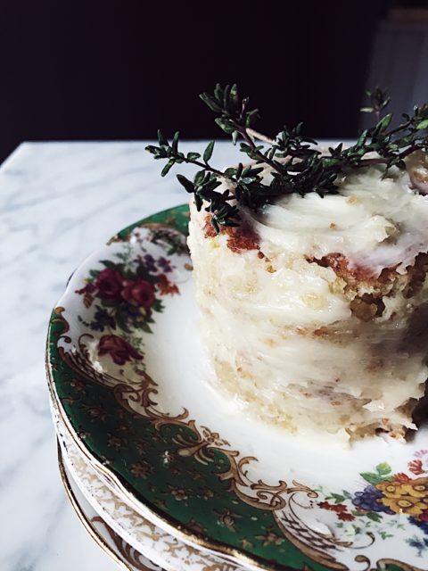 Italian cake recipes: white chocolate (or persimmon) white caprese cake with a thyme infused honey buttercream.