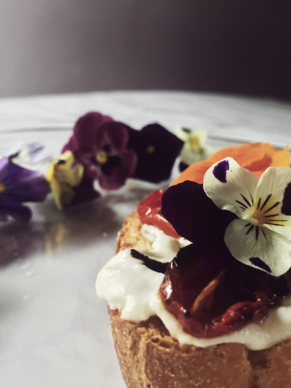 Burrata cream bruschetta with oven roasted tomatoes