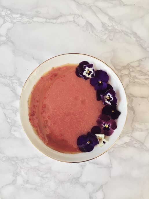 An easy gazpacho recipe, plus pansies. A Spanish raw tomato soup to refresh a hot summer day.