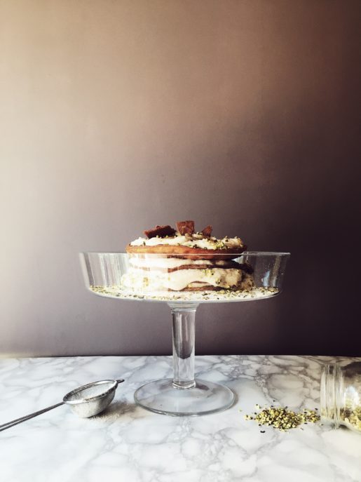 an Italian classic, deconstructed into a tower of cannoli shells and ricotta cream: a layered cannoli cake