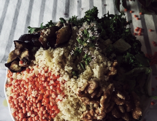 moroccan red lentils & cous cous buddha bowl recipe + herbal projects