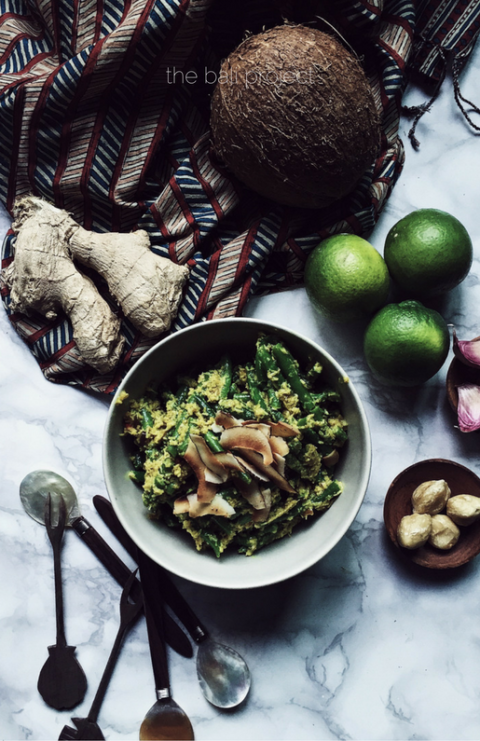 crunchy bean and roasted coconut salad with all the goodness of balinese slow cooking