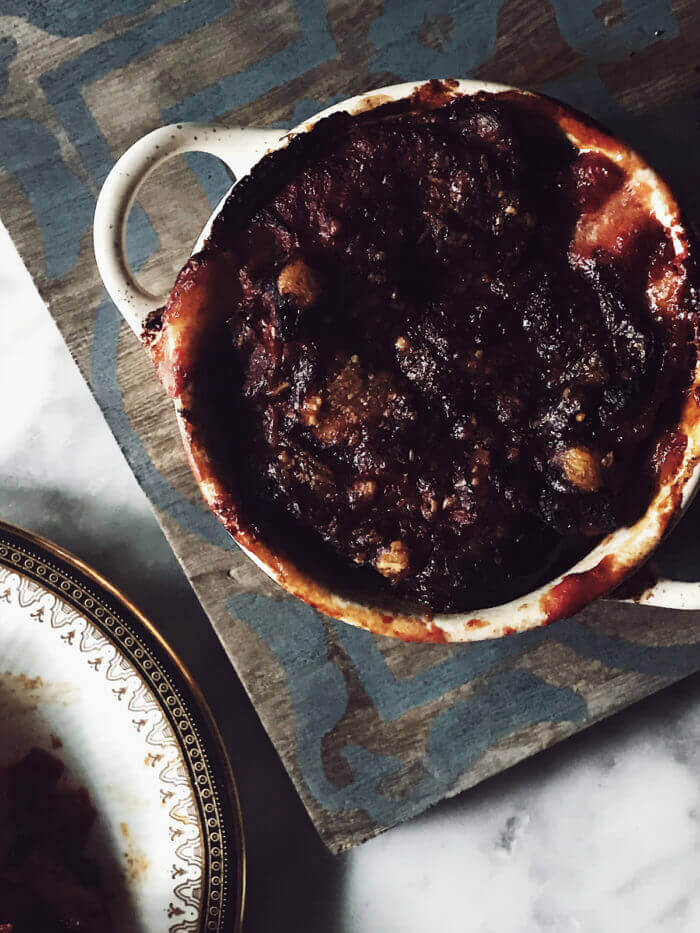 Italian eggplant parmigiana from above to show the crust