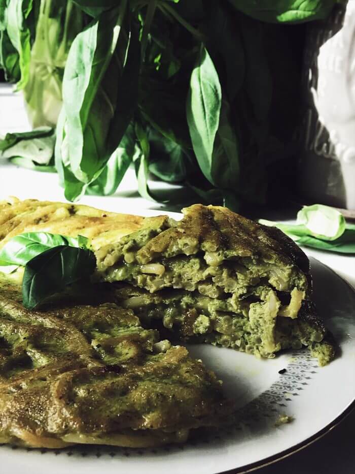 basil pesto pasta frittata