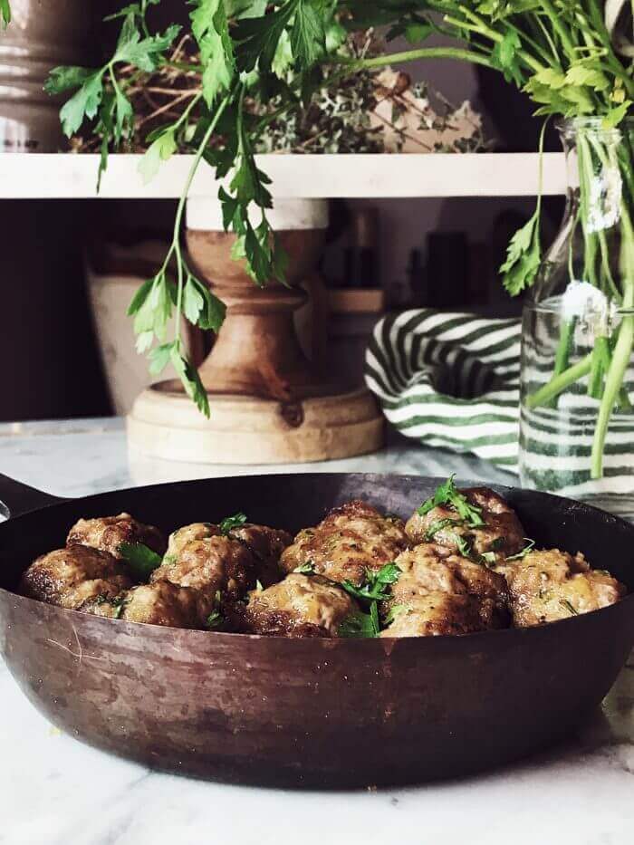 authentic Italian meatballs in a pan