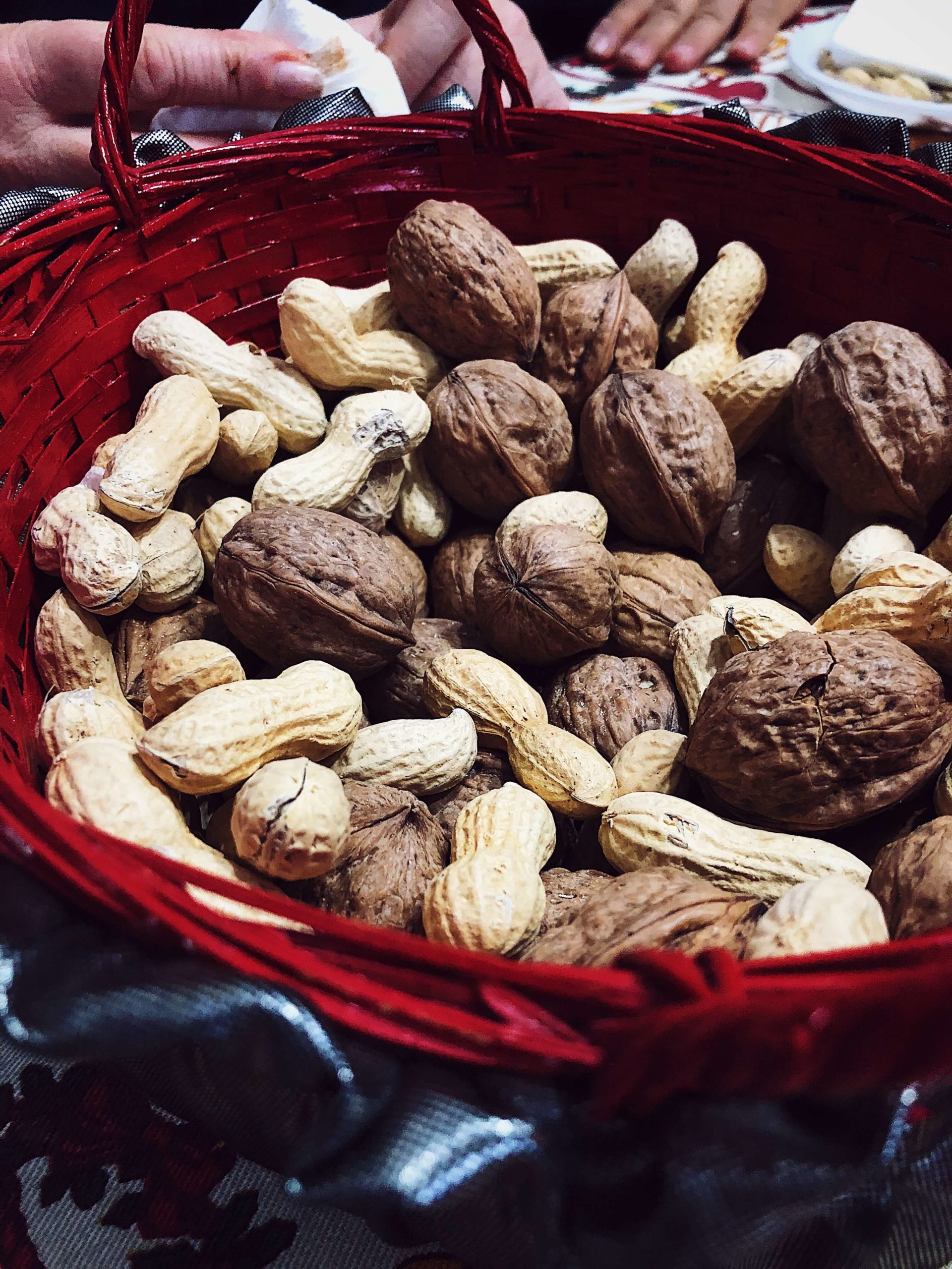 Christmas nuts in a Christmas basket
