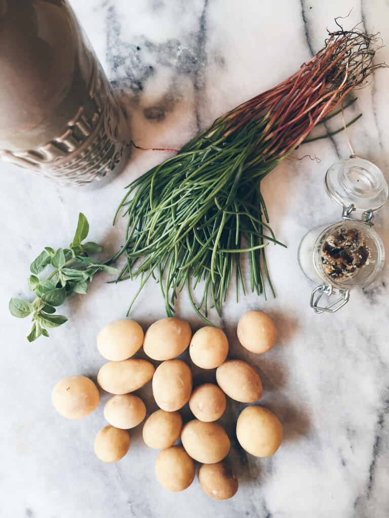 agretti and spring potatoes skillet recipe from Italy