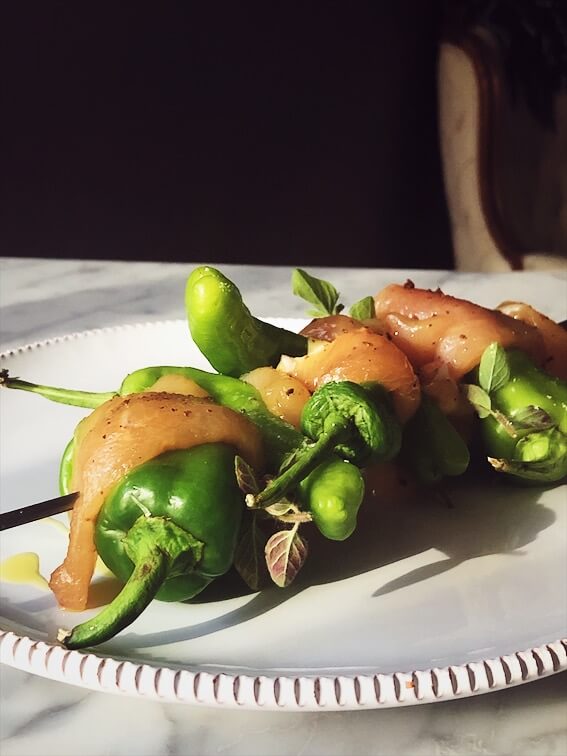 chicken skewers with shishito #gourmetproject #italianrecipes chicken skewers with shishito