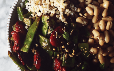 buddha bowl recipe with farro and sugar snaps