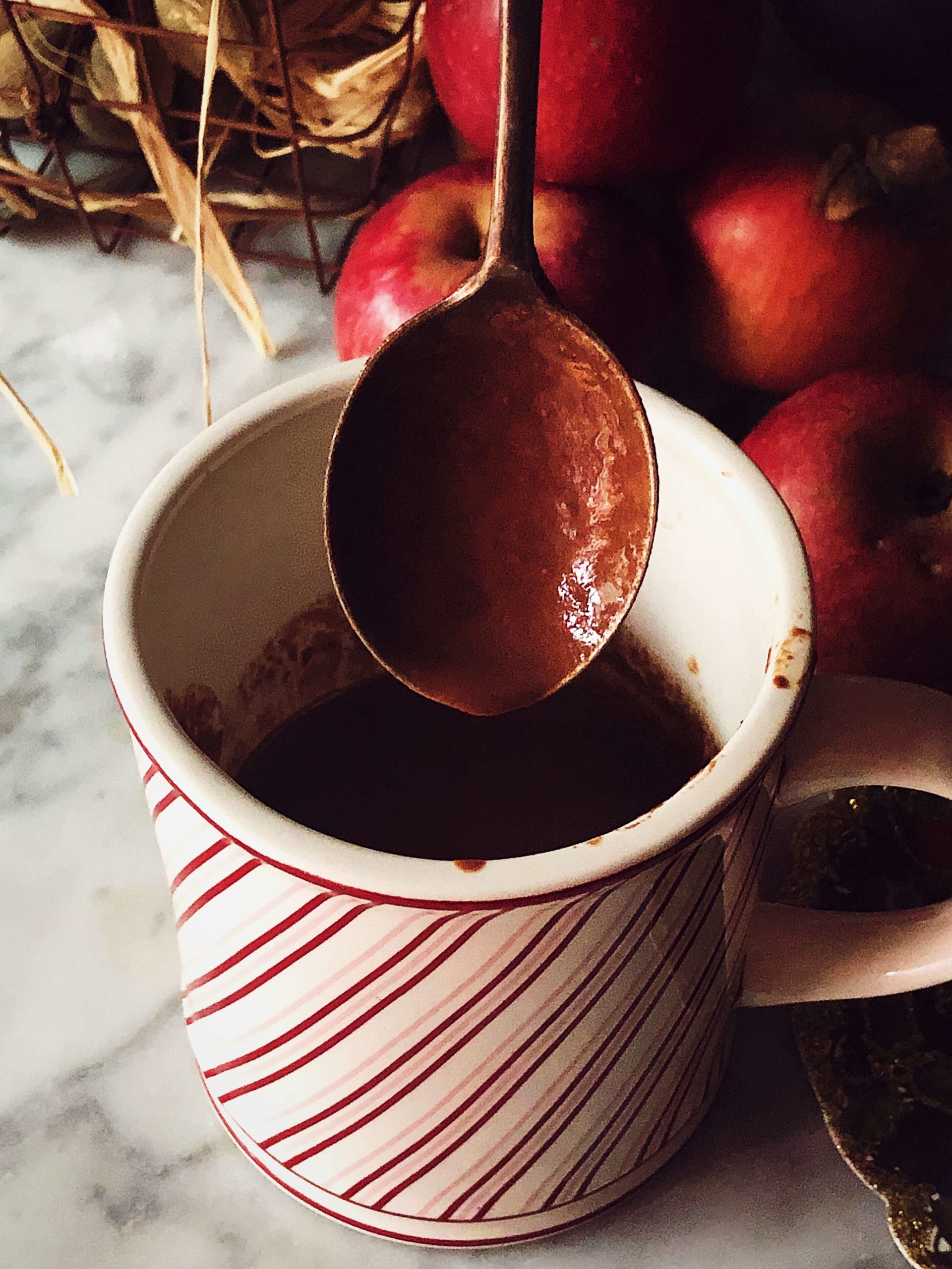 the authentic Italian hot chocolate recipe in a Christmas mug