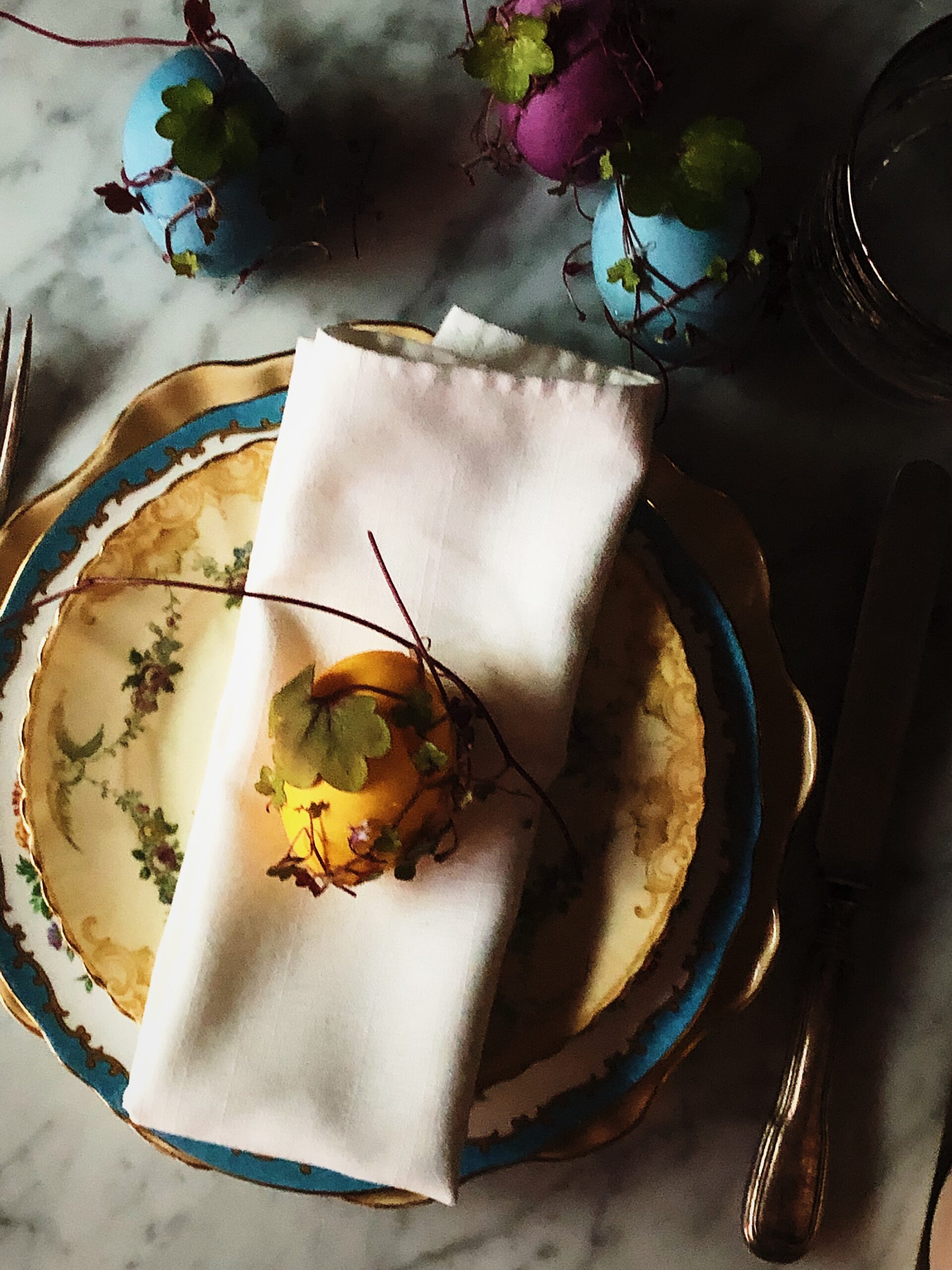 easter table setting with white napkins