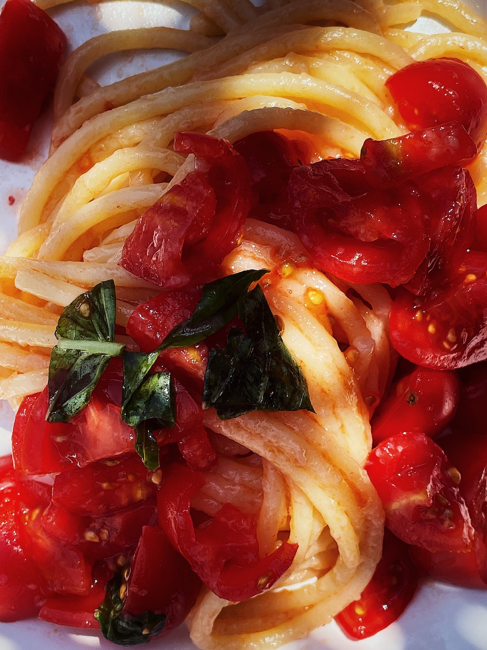 Fresh cherry tomatoes spaghetti