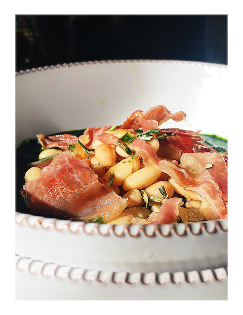 Italian kale soup with cannellini beans and Prosciutto