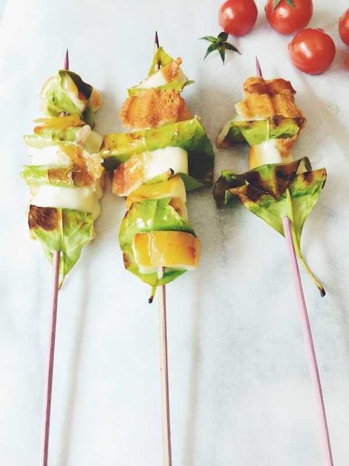 scamorza and lemon leaves skewers