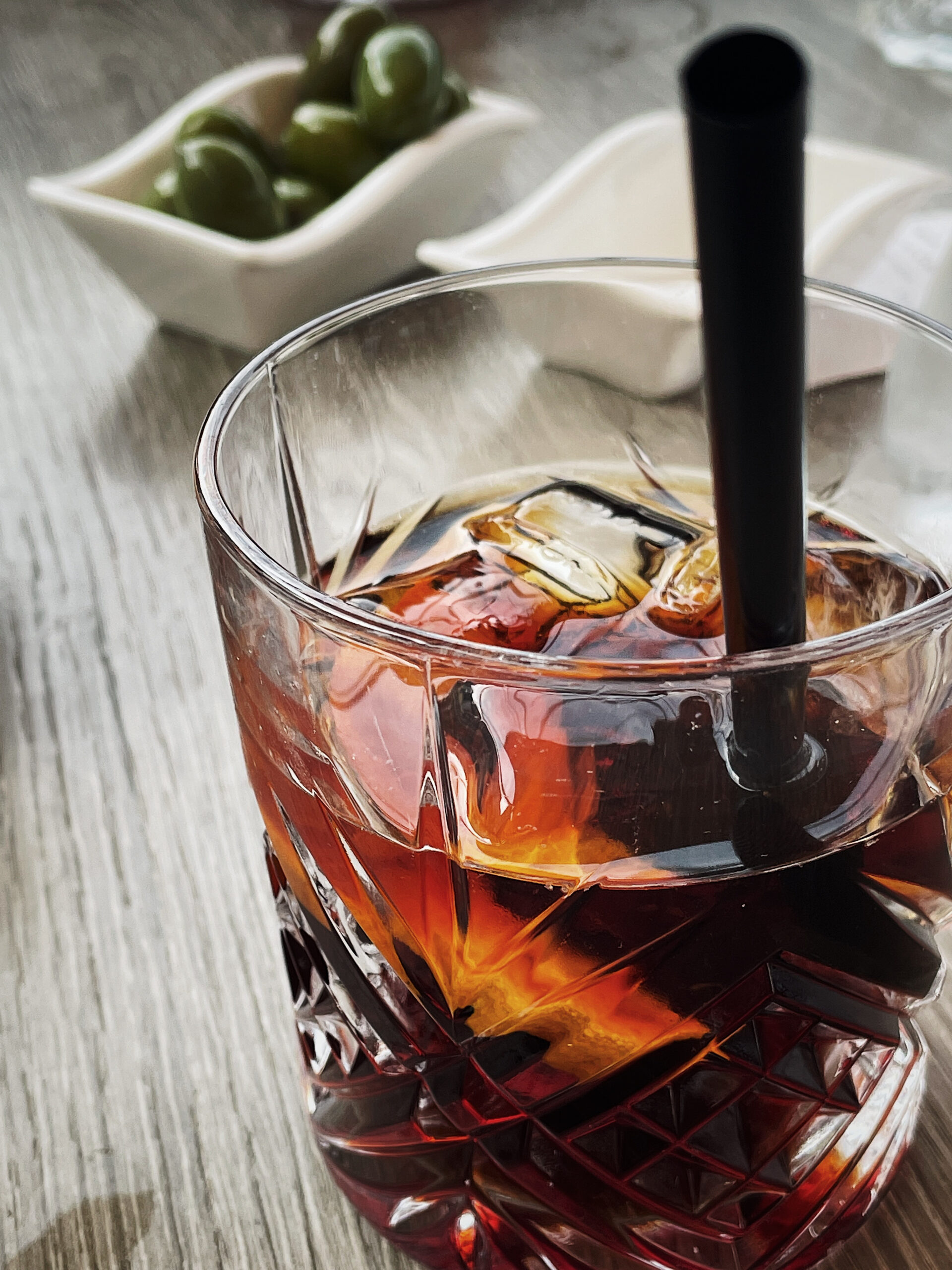 Vermouth aperitivo with olives